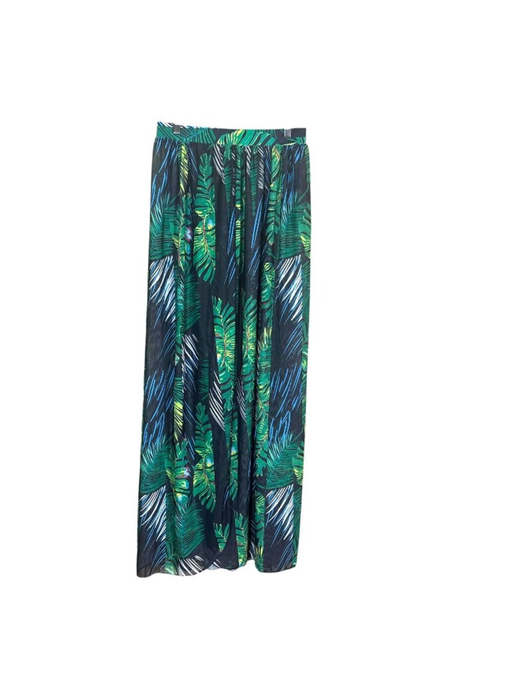 Green Tropical Print Pull On Sheer Maxi Wrap Skirt Medium